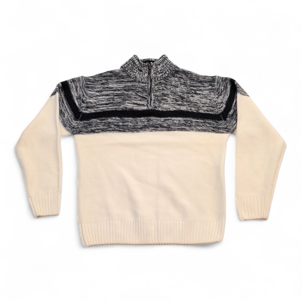 Park Slope Men's XL Quarter Zip Colorblock Sweater Black/White